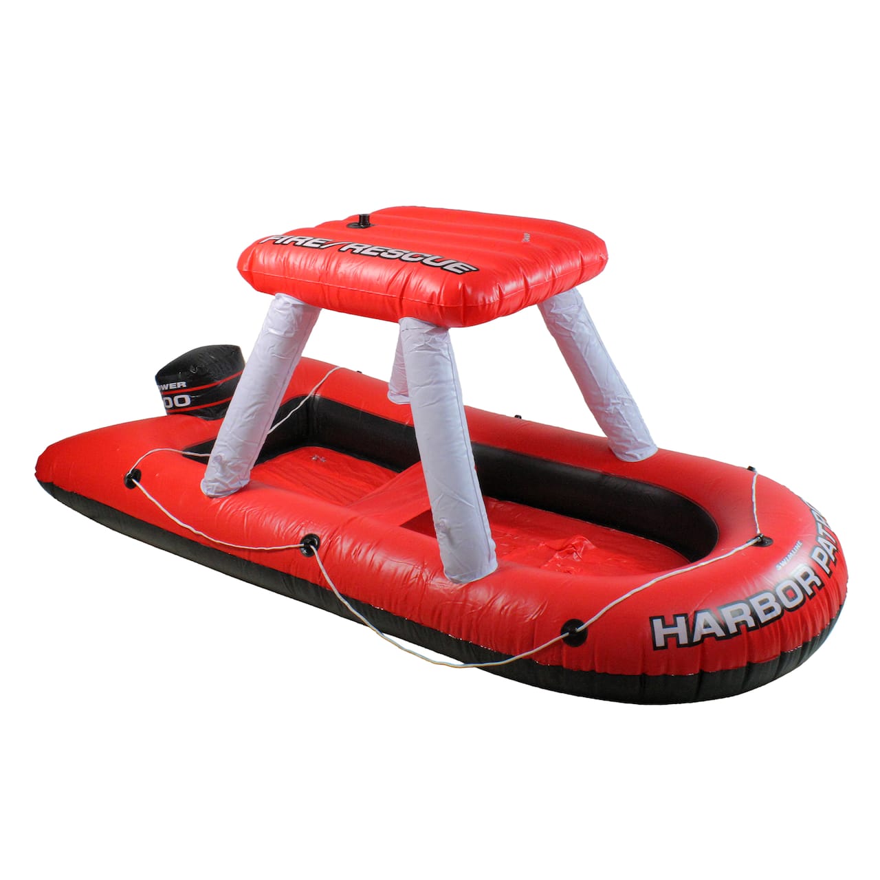 Swim Central 5ft. Inflatable Red & White Fire Boat Ride-On Water Squirter Swimming Pool Toy
